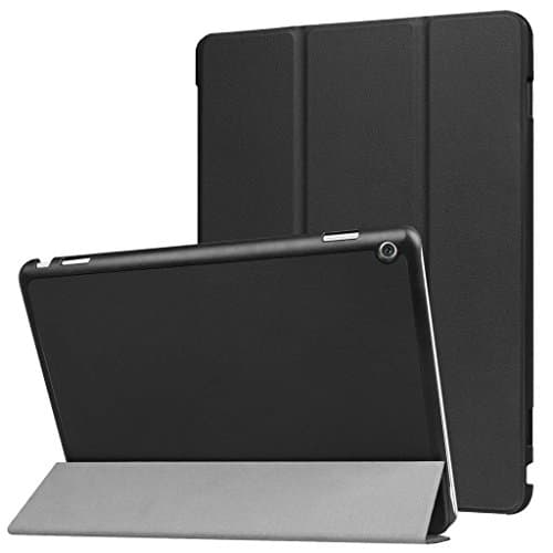 Image of SATURCASE Case for Huawei Mediapad M3 Lite 10.0, PU Leather Flip Foldable Folio Stand Protective Tablet Cover (Black)