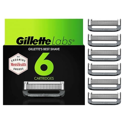 Image of Gillette Labs Gillette Mens Razor Blade Refills, Compatible Only with GilletteLabs Razors with Exfoliating Bar and Heated Razor, 6 Razor Blade Cartridges