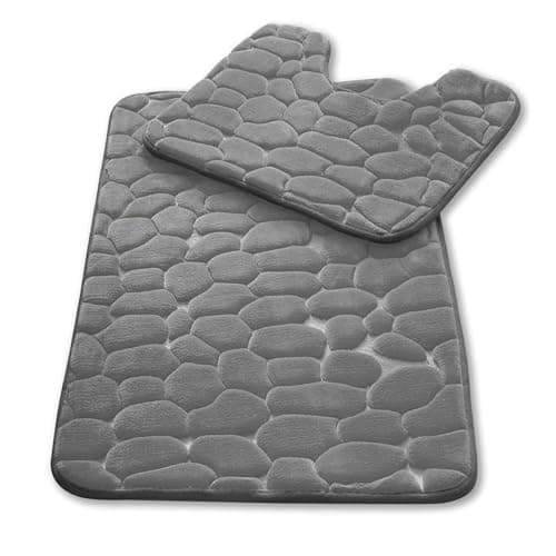 Image of GC GAVENO CAVAILIA Pebble Stone Bath Mat Non Slip | 2Piece Memory Foam Bath Mat Set Washable Rug Super Absorbent Shower Pedestal Mat | Quick Dry Bathroom Toilet Mat Sets BathMat, Grey