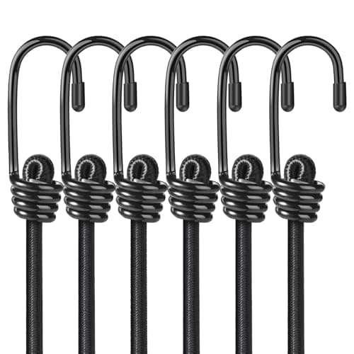 Image of Kshineni 100cm Bungee Cords with Hooks, 6 Pcs Heavy Duty Outdoor Elastic Bungee Straps, 40 inch Multi-Purpose Rope for Luggage, Camping, Tarps, Bike Rack, Kayaking(Black)