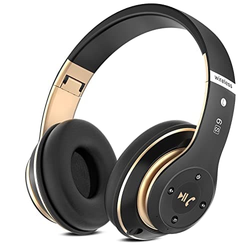 Image of Rebocico Bluetooth Headphones Over Ear, 6 EQ Modes Wireless Headphones Over Ear,65 Hours Playtime Foldable Lightweight Wireless Headphones,with Built-in HD Mic, FM, SD/TF for PC/Home（Black & Gold）