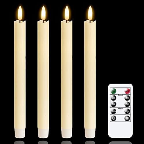 Image of Mavandes LED Flameless Taper Candles with Remote Timer,Ivory Battery Operated Flickering Window Candles, Pack of 4 Real Wax Warm Fire 3D-Wick Flameless Candlesticks,Home Wedding Decor(2cm x 25cm)