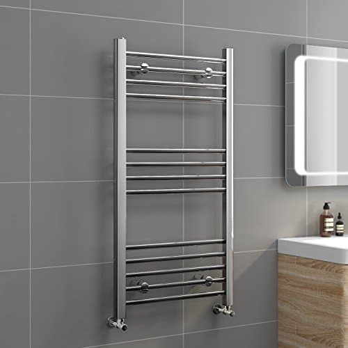 Image of iBathUK Zypher Straight Wall Mounted Heated Towel Rail, 13 Column Steel Hydronic Central Heating High Thermal Output Designer Towel Radiator in Chrome, 1000 × 500mm