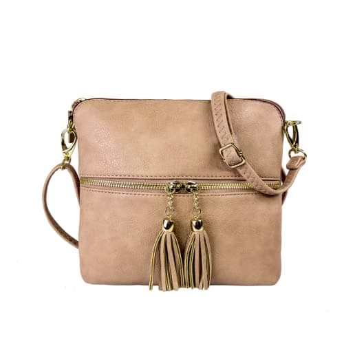 Image of Woodland Leather Crossbody Bag for Women, Designer Faux Leather Small Shoulder Bag With Adjustable Strap, Multiple Compartments Messenger Bag (Khaki), Small (21.5x21.5 cm)