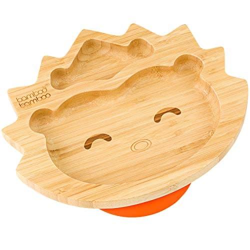 Image of bamboo bamboo Baby Suction Plate for Feeding & Weaning – Eco-Friendly Bamboo Toddler Plate with Secure Suction Base (Hedgehog, Cherry, from 6 Months) (Orange, Hedgehog)