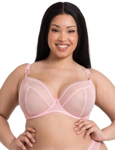 Image of Curvy Kate Underwired Plunge Bra Lifestyle Mesh Womens Ladies Underwear Lingerie Blush Pink Cup Size 40GG
