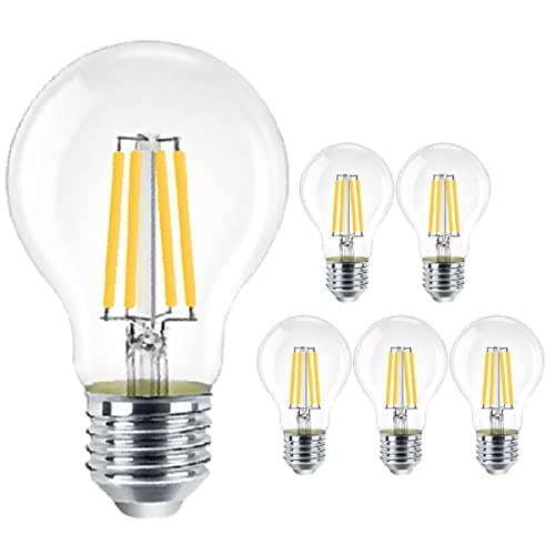 Image of EXTRASTAR E27 LED Edison Screw Filament Bulb, 8W(69W Equivalent), 950LM, Warm White 2700K, A60 Vintage Clear Glass Globe Energy Saving Light Bulbs, Non-Dimmable, Pack of 6
