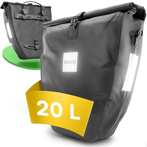 Image of DANSI 20L Bicycle Pannier Rack Bag with Shoulder Strap and Carry Handle, 100% Waterproof Bag with Reflectors and Click System, Pannier Rack for Everyday and Leisure in Black