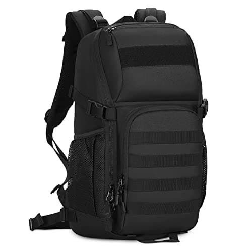 Image of HUNTVP Military Tactical Backpack 25L Rucksack Mens Black Backpacks Travel Bags for Men and Women, Molle Army Pack Rucksacks Laptop Bag for Hiking Camping Trekking Hunting Traveling (Black-25L)