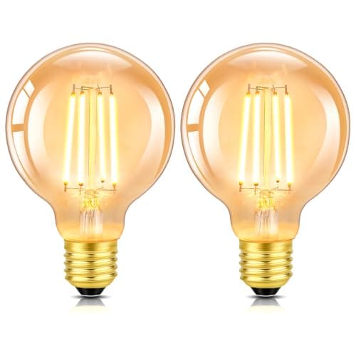 Image of Morotty E27 Edison Screw Light Bulbs,4W Equivalent 40W,Globe Decorative Light Bulb,400lm,Warm White 2200K,Led Filament, E27 G80 Vintage Edison Amber Glass Screw Lamp- Pack of 2