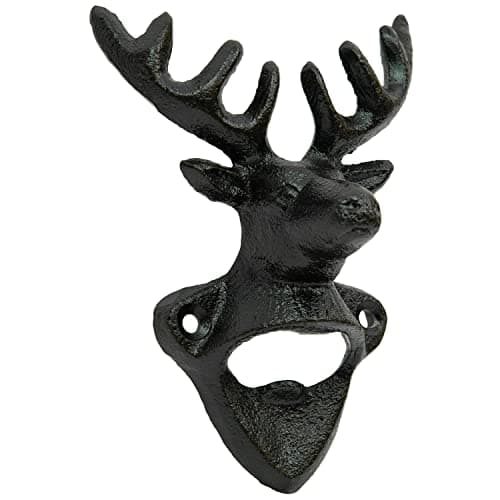Image of Woodside Wall Mounted Deer Head Beer Bottle Opener, Antique Vintage Rustic Cast Iron Coke/Beverage Cap Opener, Novelty Gift