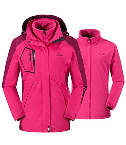 Image of donhobo Womens 3 In 1 Jackets Fleece Ski Jacket Softshell Winter Waterproof Full Zip Windproof Coat Zip Pockets(Pink,S)