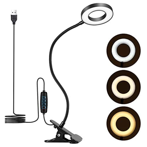 Image of UNIFUN Clip On Reading Light, 3 Colors & 10 Dimmable Brightness, 48pcs LEDs，Flexible USB Clamp Bedside Lamp，Eye Care Clip LED Desk Lamp for Studying/Working/Reading/Gaming(Black)