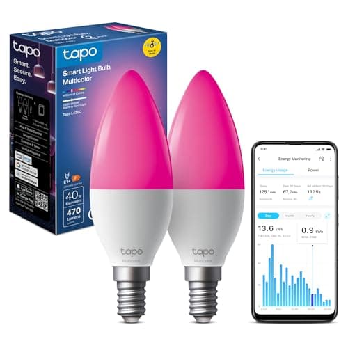 Image of Tapo L430C(2-Pack) Smart Bulb, Alexa Light Bulbs, E14, LED Light Bulb, 470 Max Lumens, Dimmable, Colour Changing Light Bulb, Auto Biorhythm,Music Sync,Voice/APP Control,Schedule & Timer