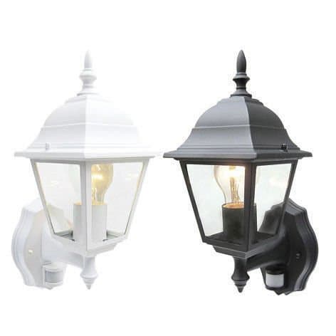 Image of Bright Electrical Outdoor Pir Wall Lantern Sensor Light Security 4 Sided Exterior Motion Security Black