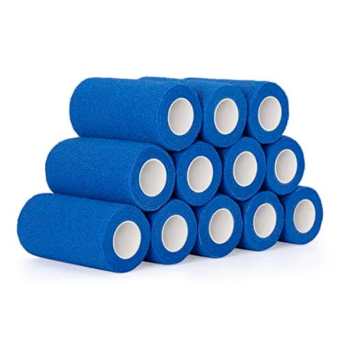 Image of SEADESKY 12 Rolls Cohesive Bandage 4 Inch Self Adherent Cohesive Bandages 10cm x 4.5m Horse Dog Tail Bandage Pet Vet Wrap Self Adhesive Bandages for Wrist Ankle Sports Wrap Tape (Blue)