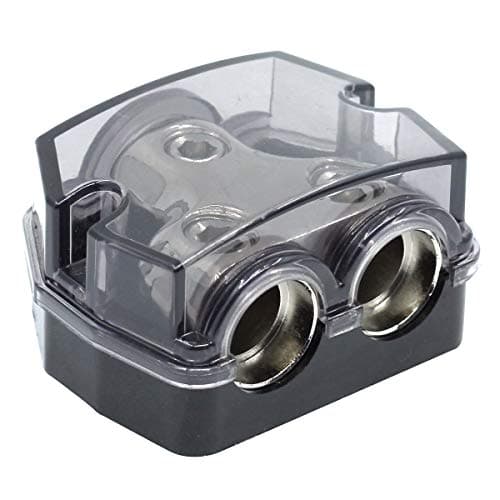 Image of RKURCK 2 Way Power Distribution Block, 0/2/4 AWG Gauge in, 0/4/8/10 Gauge Out, Car Audio Stereo Amp Distribution Connecting Block for Audio Splitter (1x0GA+2x0GA)