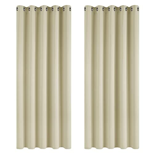 Image of Deconovo Bedroom Super Soft Thermal Insulated Curtains Room Darkening Eyelet Room Darkening Curtains for Living Room 66 x 84 Inch Beige 2 Panels