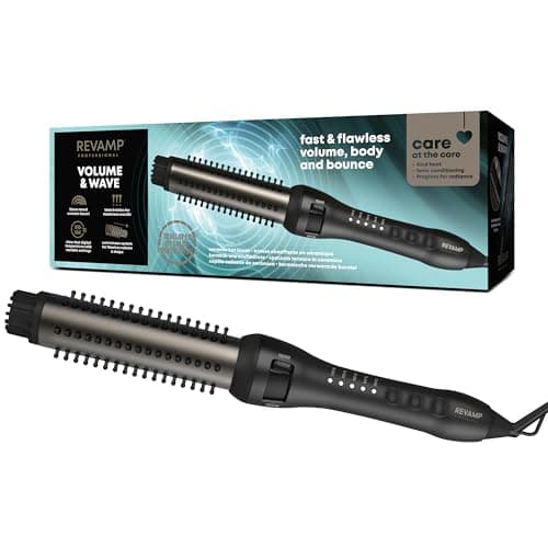 Image of REVAMP Volume and Wave Ceramic Hot Brush Styler - 32 mm Round Barrel Hair Brush, Ionic, Progloss Oils, Long Lasting Bounce - Fast Heat, Retractable Cool Bristles, Snag Free Styling