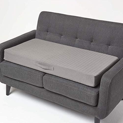 Image of HOMESCAPES Grey Quilted 2-Seater Booster Cushion with Removable Cover 100 cm Long 10cm Deep Firm Orthopaedic Foam Cushion for Two Seater Sofa Seat Pad with Soft 100% Cotton Washable Cover