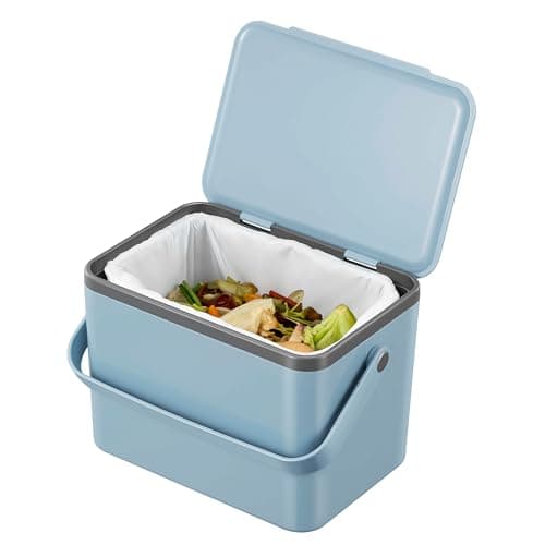 Image of EKO Food Waste Compost Bin, Kitchen Countertop Food Waste Caddy, Titanium Blue, 4 Litre