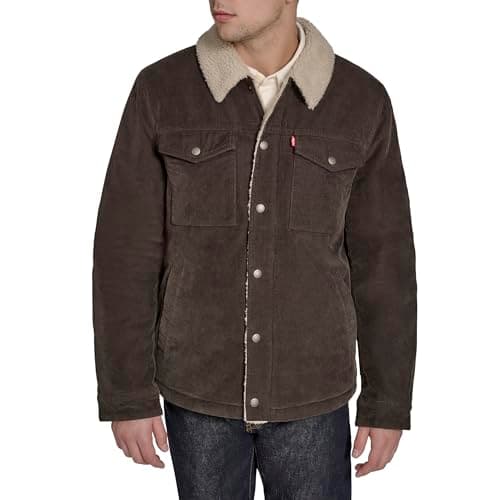 Image of Levi's Men's Corduroy Sherpa Lined Trucker Jacket (Regular & Big & Tall Sizes), Turkish Coffee, L