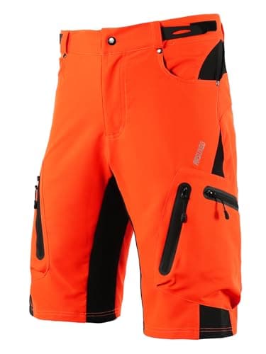 Image of ARSUXEO Men's Cycling Shorts Loose Fit MTB Shorts Water Resistant Outdoor Sports Bottom with 7 Pockets 1202 Orange M