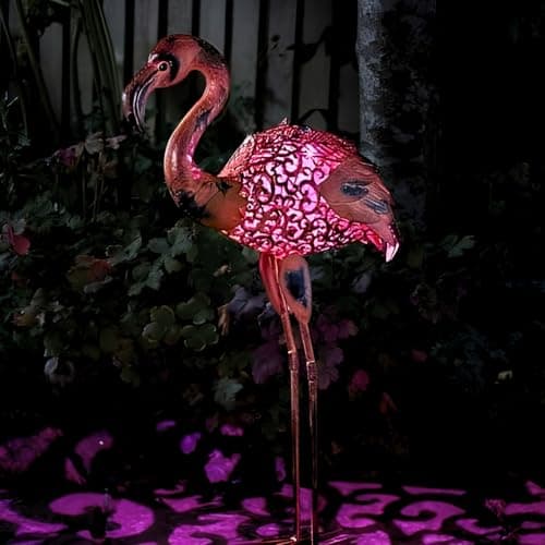 Image of Garden mile Colour-Changing Flamingo Solar Garden Light - 75 cm Large Outdoor Solar LED Flamingo Decoration - Weatherproof Novelty Animal Ornament for Gardens, Patios, Pathway Decor, & Outdoor Decor