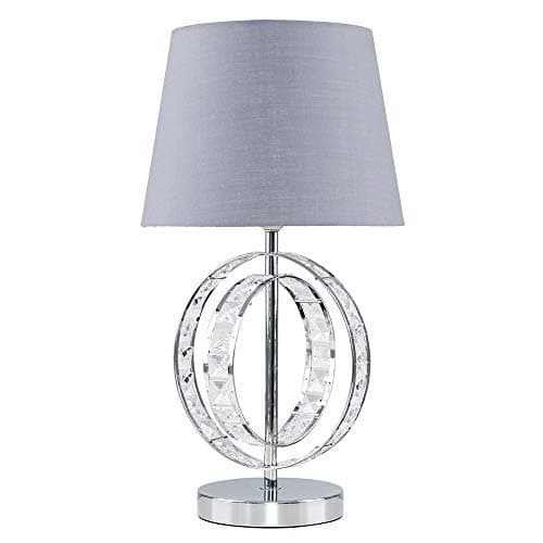 Image of MiniSun | Modern Chrome Acrylic Jewel Table Lamp with a Grey Tapered Light Shade | Home Décor, Bedside & Desk Lamp