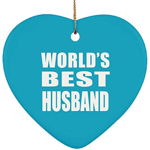 Image of Designsify Christmas Tree Decoration, World's Best Husband, Heart Ornament Turquoise, Gifts for Birthday Anniversary Valentines Mom Mothers Fathers Day Party, to Men Women Him Her Friend Mom Dad Wife
