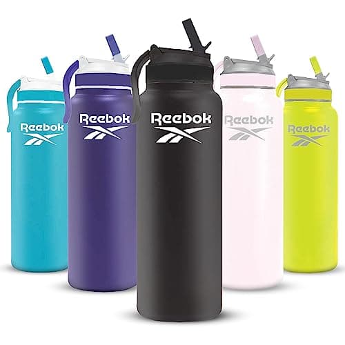 Image of Reebok Stainless Steel Water Bottle With Lifestyle Design - Insulated Water Bottle 32 oz With Straw - Double Wall Vacuum Insulated Sports Water Bottle, BPA Free (Black)