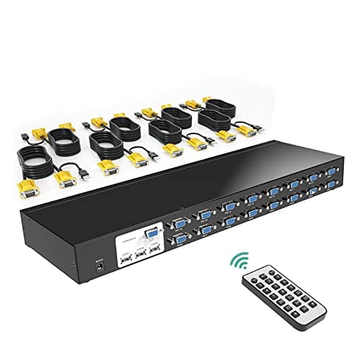 Image of KVM Switch VGA 16 Port, MT-VIKI VGA KVM Console Rack mount 3 USB Hubs, Plug & Play, 16 PCs/Servers Share 1 Monitor Keyboard Mouse+ IR Remote Control + 16 KVM Cables + 1U Rack Ears