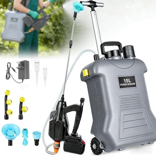 Image of papasbox 15L Knapsack Sprayer with Trolley – 21V Battery Electric Sprayer, Digital Display, 3 Pressures, Telescopic Lance, 5 Nozzles – Great for Weeding, Patio & Lawn