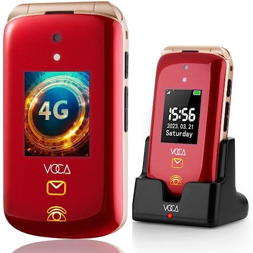 Image of VOCA V543 4G Big Button Flip Mobile Phone for Elderly (Red), Loud Volume, Charging Dock, Easy to Use, Basic Elderly Phone, Senior friendly, SOS Button, FM Radio, Camera, Talking Key, Picture Contact