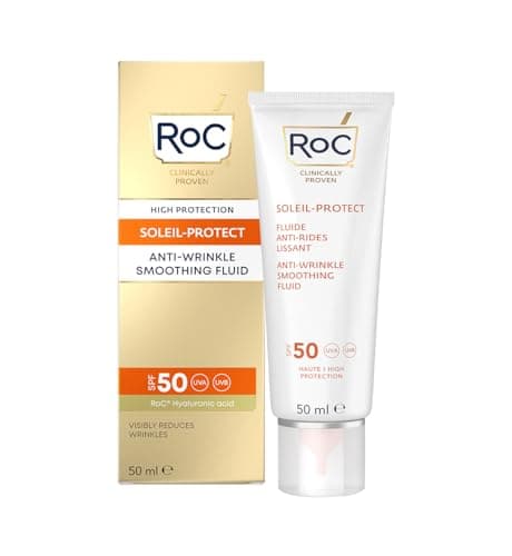 Image of RoC Soleil-Protect Anti-Wrinkle Smoothing Fluid SPF50+ | Moisturiser with Hyaluronic Acid, Sun Cream for Face | 50 ml