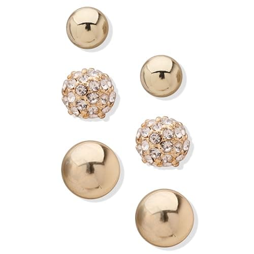 Image of Anne Klein Womens Set of 3 Stud Earrings in Gold