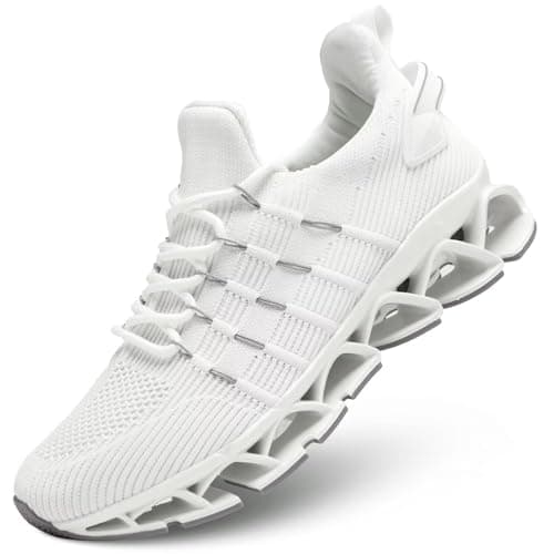 Image of Mens Slip on Walking Running Shoes Blade Tennis Casual Fashion Sneakers Comfort Non Slip Work Sport Athletic Trainers White