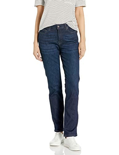 Image of Amazon Essentials Women's Mid-Rise Slim Straight Jean - Discontinued Colours, Dark Wash, 14 Long