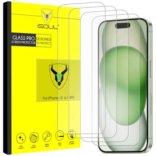 Image of iSOUL 4-Pack Screen Protector for iPhone 15 6.1-Inch Tempered Glass Film [Ultra HD] [3D Touch] [Case Friendly]