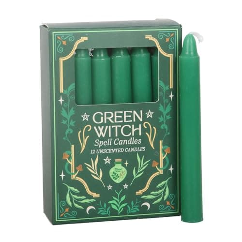 Image of Pack of 12 Green Witch Spell Candles | Unscented Paraffin Wax | 1 Hour Burn Time