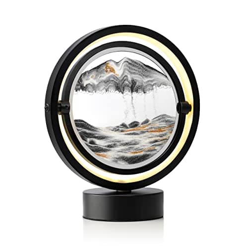 Image of Auraglow LED Sandscape Table Touch Lamp - 3D Moving Sand Art Picture with 360° Rotation & Full Circle Dimmable Light - Adjustable Colour Temperatures - Black