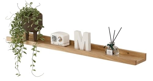 Image of Gieanoo Floating Shelf, 70cm Solid Oak Wood Rustic Shelf Wall mounted Picture Ledge Shelf with lip radiator shelf Display Shelves For Living Room, Kitchen, Bedroom