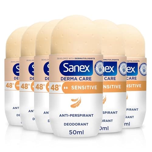 Image of Sanex Derma Care Sensitive 48-Hour Antiperspirant Roll-On Deodorant 6x50ml – long-lasting freshness against sweat and odour – gently cares for skin – contains 0% alcohol*