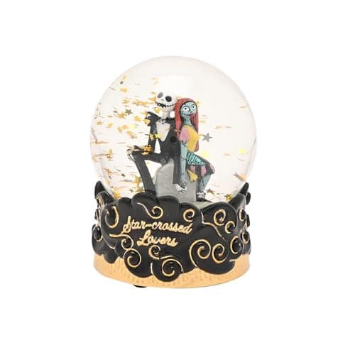 Image of Disney Nightmare Before Christmas Snow Globe – Jack Skellington & Sally Figurines – Black & Gold Water Ball with Gothic Base – Collectible Gift for Fans