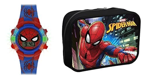 Image of Spiderman Disney Digital Kids Blue and Red PU Strap Coin Pouch Watch SPD4504ARGSET