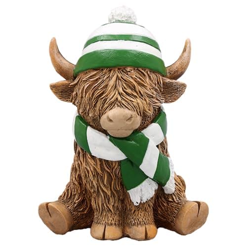 Image of L & P Home & Gifts LP74352 Highland Cow Scarf & HAT, Ceramic, Green & White