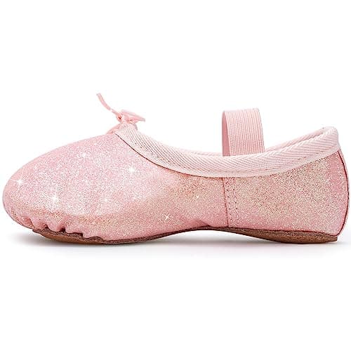Image of Ballet Shoes for Girls Glitter Ballet Dance Shoes Leather Dance Slippers Full Sole Ballet Dance Flats for Childrens Kids Toddler for Dance Performance Gymnastics Pink 6 Little Kid