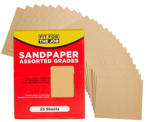 Image of Fit For The Job 25 Large A4 Size Sheets Sandpaper Assorted Grades for Sanding Wood,Furniture,Metal,Plaster For Home Improvement, Decorating & More -6x Fine, 10x Medium, 9x Coarse 11x9 inch (230x280mm)