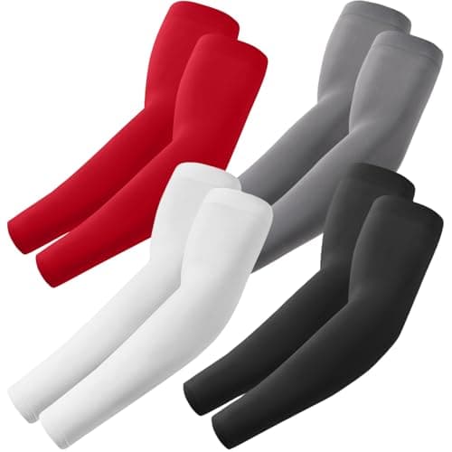 Image of ROXUN 4 Pairs Arm Sleeves Gaming UV Sun Protection Compression Volleyball Sleeve for Men/Women Black+White+Dark grey+Red