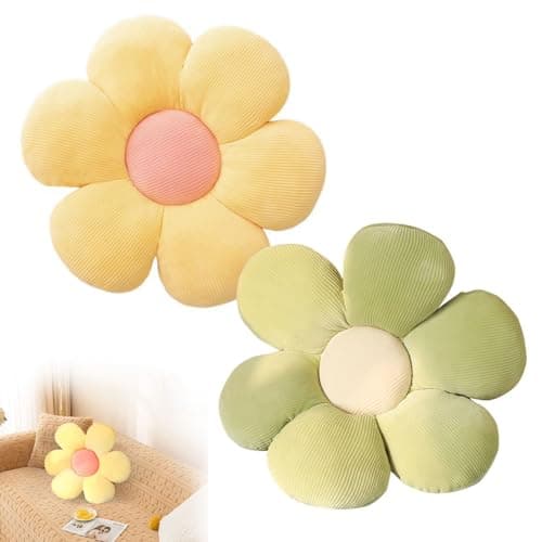 Image of dogmoon Flower Pillow, 2PCS Daisy Cushion, 38x38cm Flower Floor Cushion Pillow for Car Home Sofa Chair and Floor(Green, Yellow)